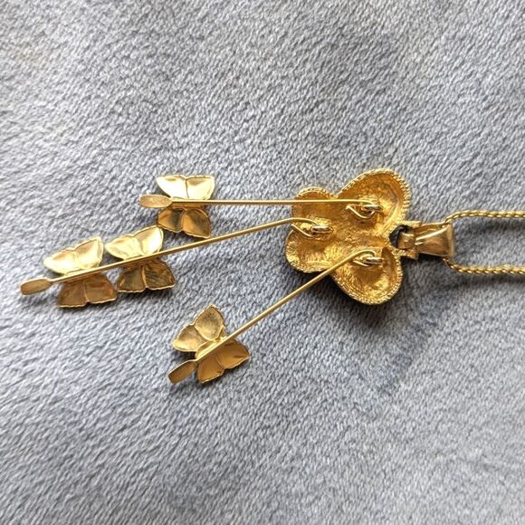 Unique Gold Tone Vintage Spring Butterfly Dangle Statement Necklace - Picture 6 of 6